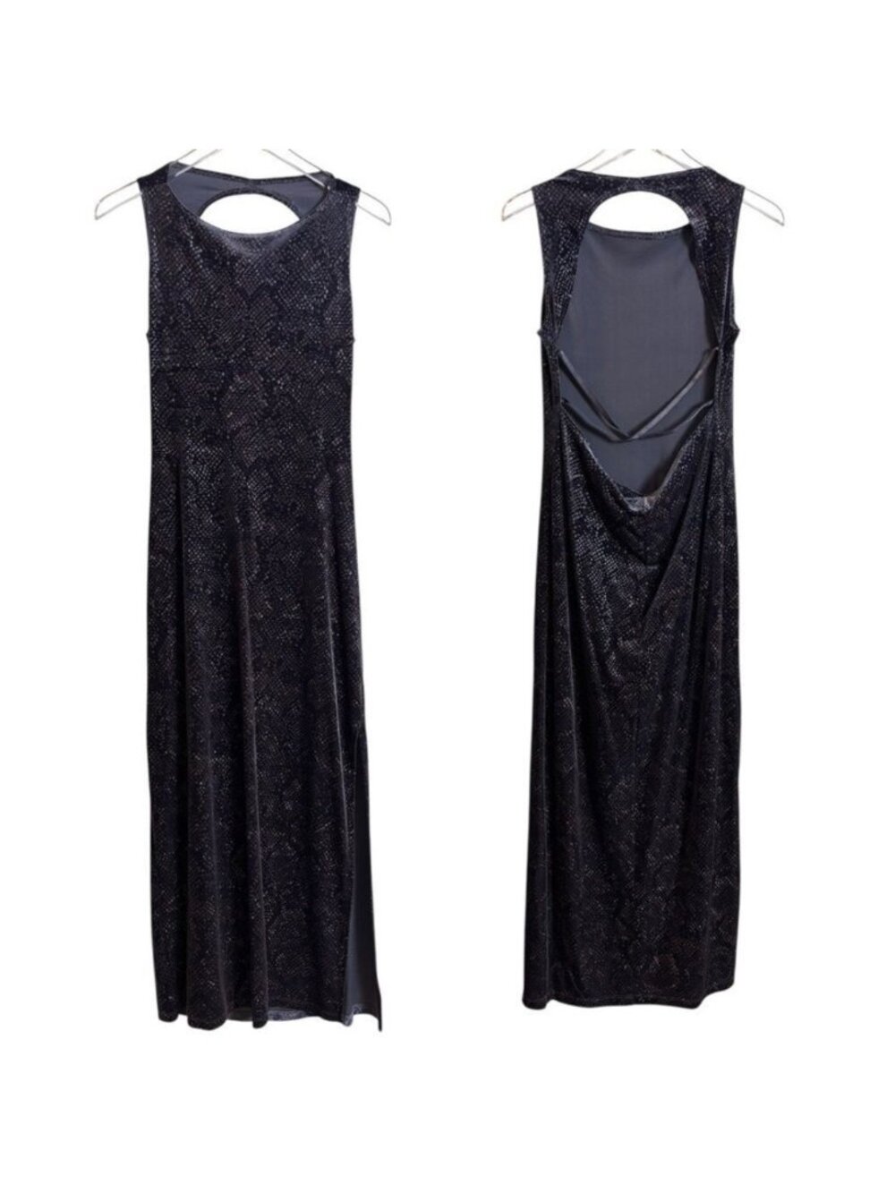 Vintage 90's Y2K Unity Collection Snake Print Velvet Maxi Open Back Dress Large